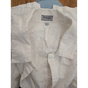 Italy Linen Embroidered Shirt Vintage 12 White Sunburst Boho Coastal Minimalist